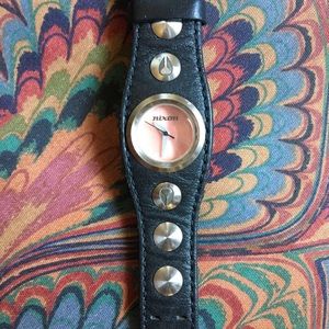 Nixon The Naughty leather studded pink face watch